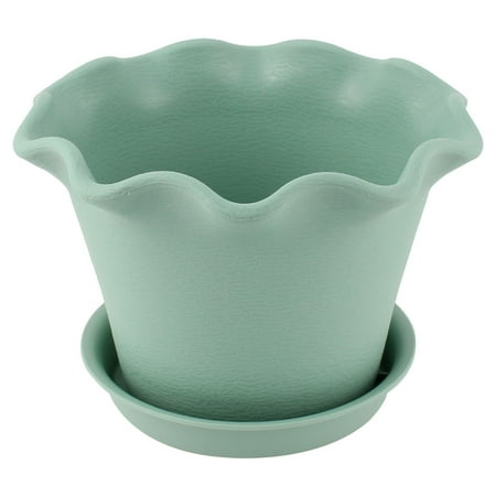 Unique Patio Unique Bargains Home Patio Garden Turquoise Plastic Tray Floral Design Cactus Aloe Plant Flower Pot ()