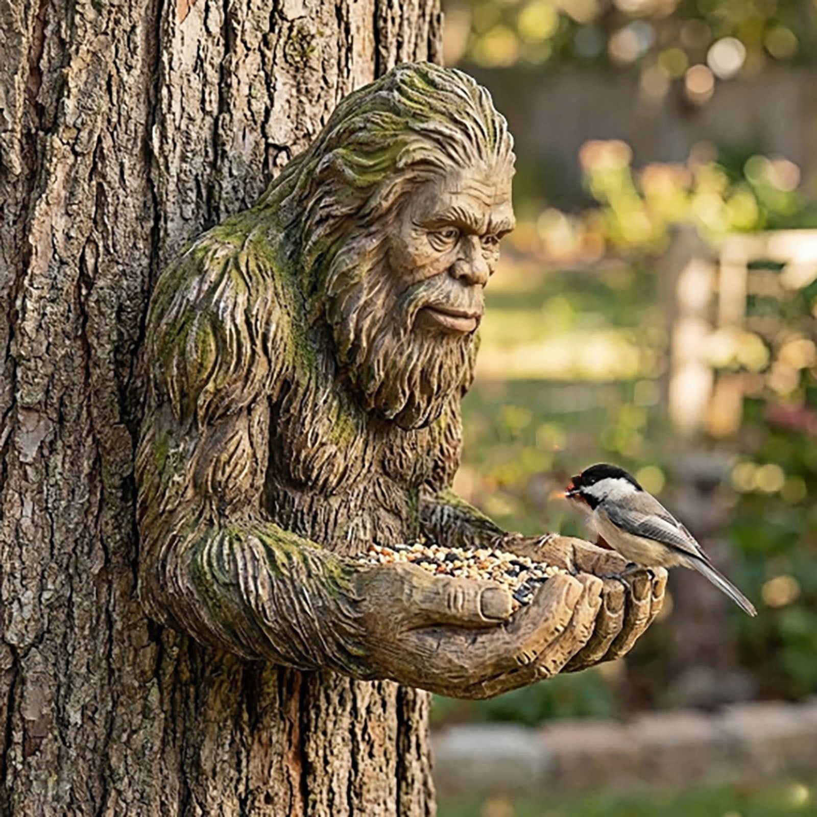 Bird Feeder: Your Backyardâs New Sasquatch Bird Butler Bird Feeder, Bird Feeders For Outdoors Hanging, Fun Wildlife Garden Decor With Palm Bowl For Backyard Bird Watching