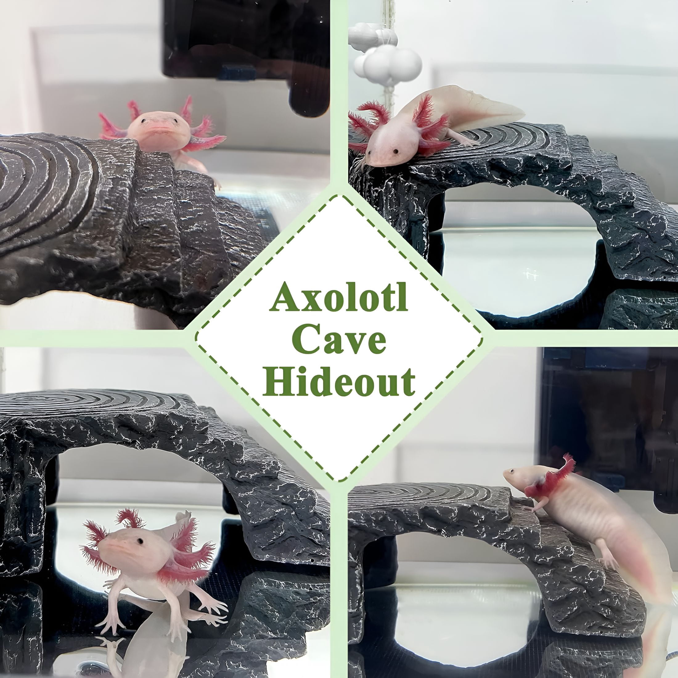 ACDANC Axolotl Cave Hides for Aquarium & Terrarium, Shelter for Pleco, Crabs, Fish, Turtles, Betta, Geckos, Frog, Resin Tank Decor