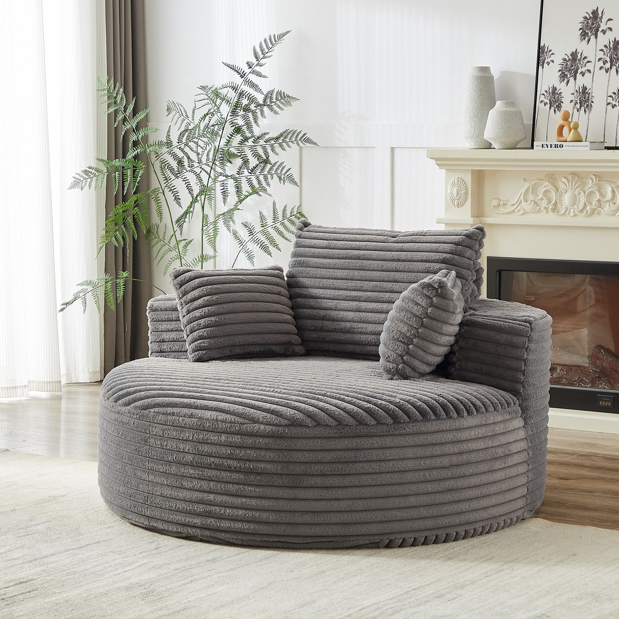 55'L Chenille Sponge Single Sofa, Fluffy Modern Sleeper Chair For Living Room, Bedroom, Lounge And Projection Room (Not A Swivel Chair)
