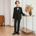thumbnail image 7 of Boys 6 Piece Dresswear Tuxedo Suits Slim Fit Formal Wedding Ring Bearer Outfits Blazer Dress Shirts Pants Vest Breastpin 2 Years, Black, 7 of 7
