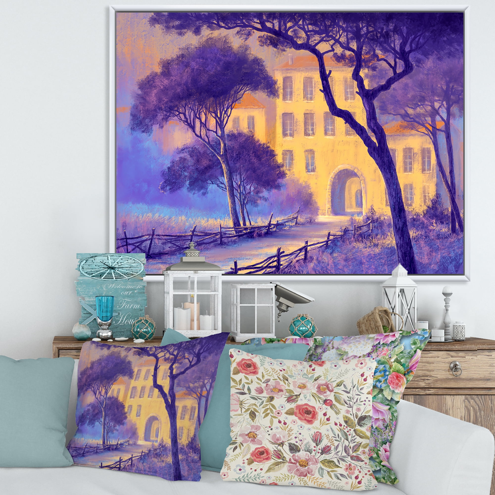 Designart 'Street Landscape OF Footpath & Trees In A City' Traditional Framed Canvas Wall Art Print