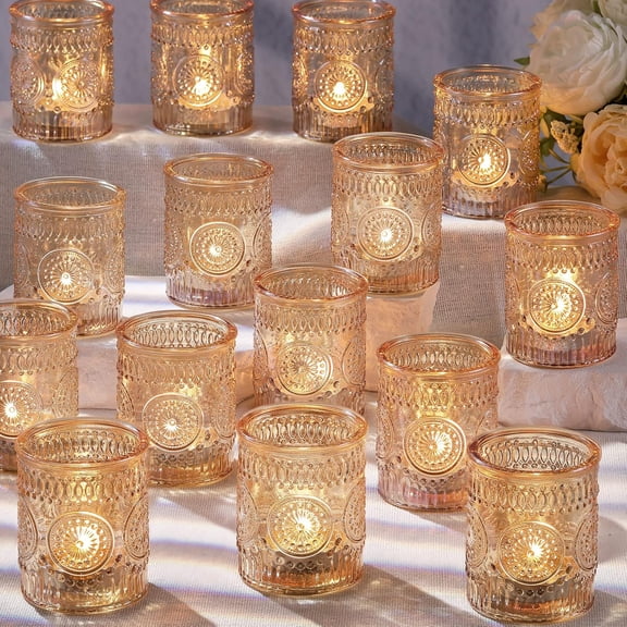 Gold Votive Candle Holders Set of 36- Glass Candle Holders Bulk for Table Centerpiece, Tea Lights Candle Holders for Wedding Shower, Party, Home Decor