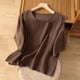 thumbnail image 1 of Fiudx Camisas de Mujer Mujer Primavera Verano Color Sólido Casual Camiseta Suelta Manga Corta Cuello Redondo Tops Blusa de Lino, 1 of 3