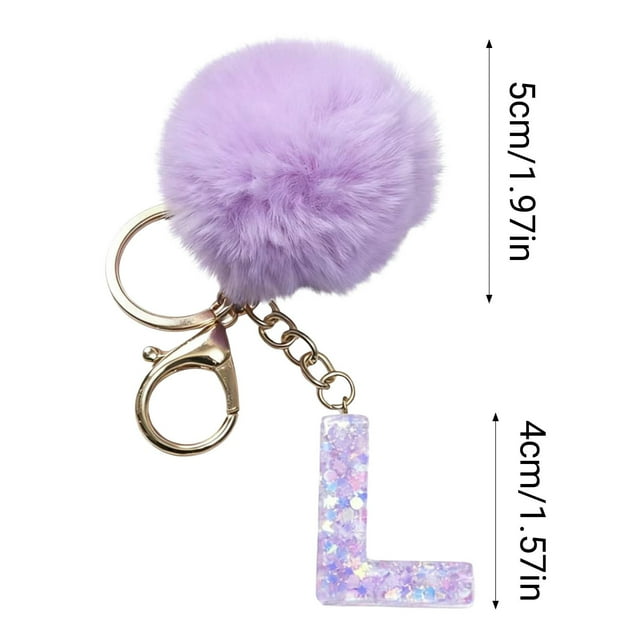 Oefntac Keychain Pendant 26 Letter Purple Velvet Ball Keychain Backpack Small Charm Personalized Holiday Gift Luxury Soft Trendy Initials