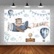thumbnail image 3 of Fondo de oso para baby shower para niño, fondo para fotografía de baby shower, globos, nubes, avión azul, temática de aventura, decoraciones para fiesta de baby shower, pancarta para fotos, 3 of 4