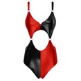 thumbnail image 3 of inlzdz Tenue de Rave Métallique Brillante pour Femmes Costume de Performance de Scène Justaucorps Creux Contraste Rouge TG, 3 of 5