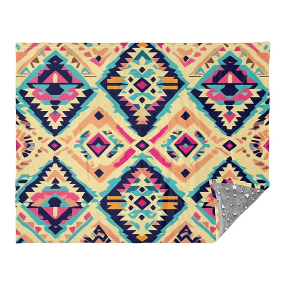Camping Quilt Ultralight 70*55in Flannel Fabric Ultra-soft, Warm and Lightweight Camping Blanket Packable Fluorescent Blanket Minimalist Holiday Gifts Colorful Aztec Ethnic Pattern