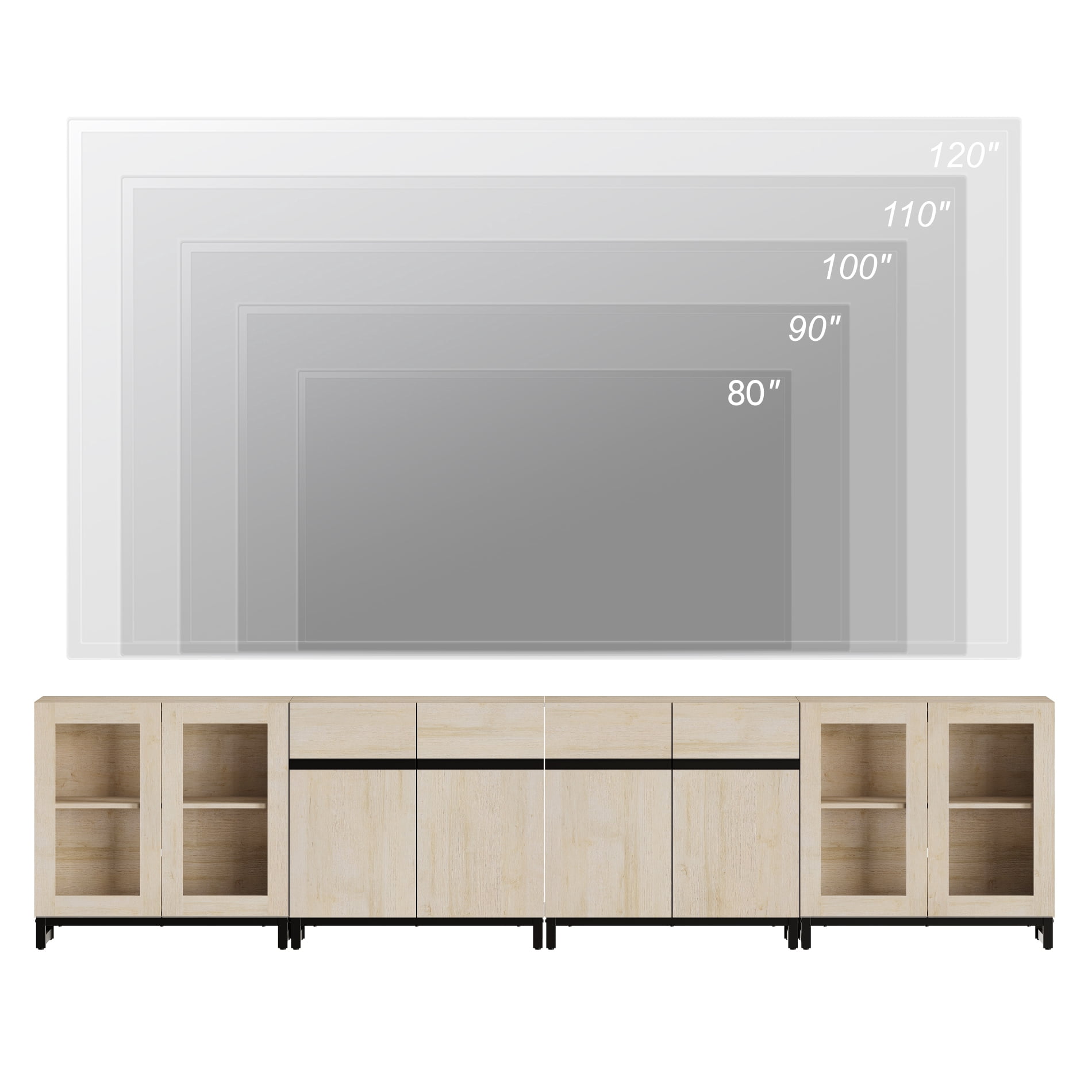 4 In 1 TV Stand For Tvs Up To 120 Inches, Modern Entertainment Center With Glass Doors And Metal Legs, TV Console With Adjustable Shelf For Living Room, Bedroom,Beige