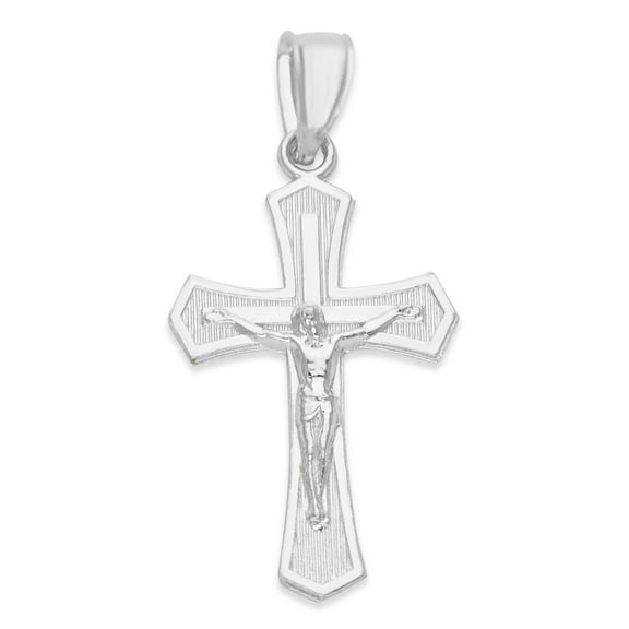 14K Solid White Gold Crucifix Cross Pendant, Religious Charm Jewelry, Fits up to 3mm Chain