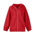thumbnail image 4 of Dwellite Zip Up Hoodies Women 2025 Fall Winter Oversized Sweatshirs Casual Drawstring Pullover Tops Y2k Clothes Long Sleeve Jackets Red 3XL, 4 of 5