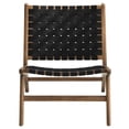 thumbnail image 6 of Maklaine Woven Leather & Wood Accent Lounge Chair in Black and Walnut, 6 of 9