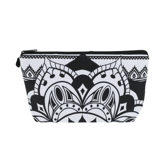Unique Bargains 1 Pc Flower Printed Makeup Bag for Vacation Travel White Black Polyester