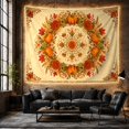 thumbnail image 6 of Autumn Pumpkins and Dahlias in Golden Wheat Field, Nostalgic Folk Art for Home Decor Lovers, Autumnal Wreath Wall Art, Thanksgiving Gift, Tapestry Wall Hanging for Living Room and Bedroom, 6 of 7