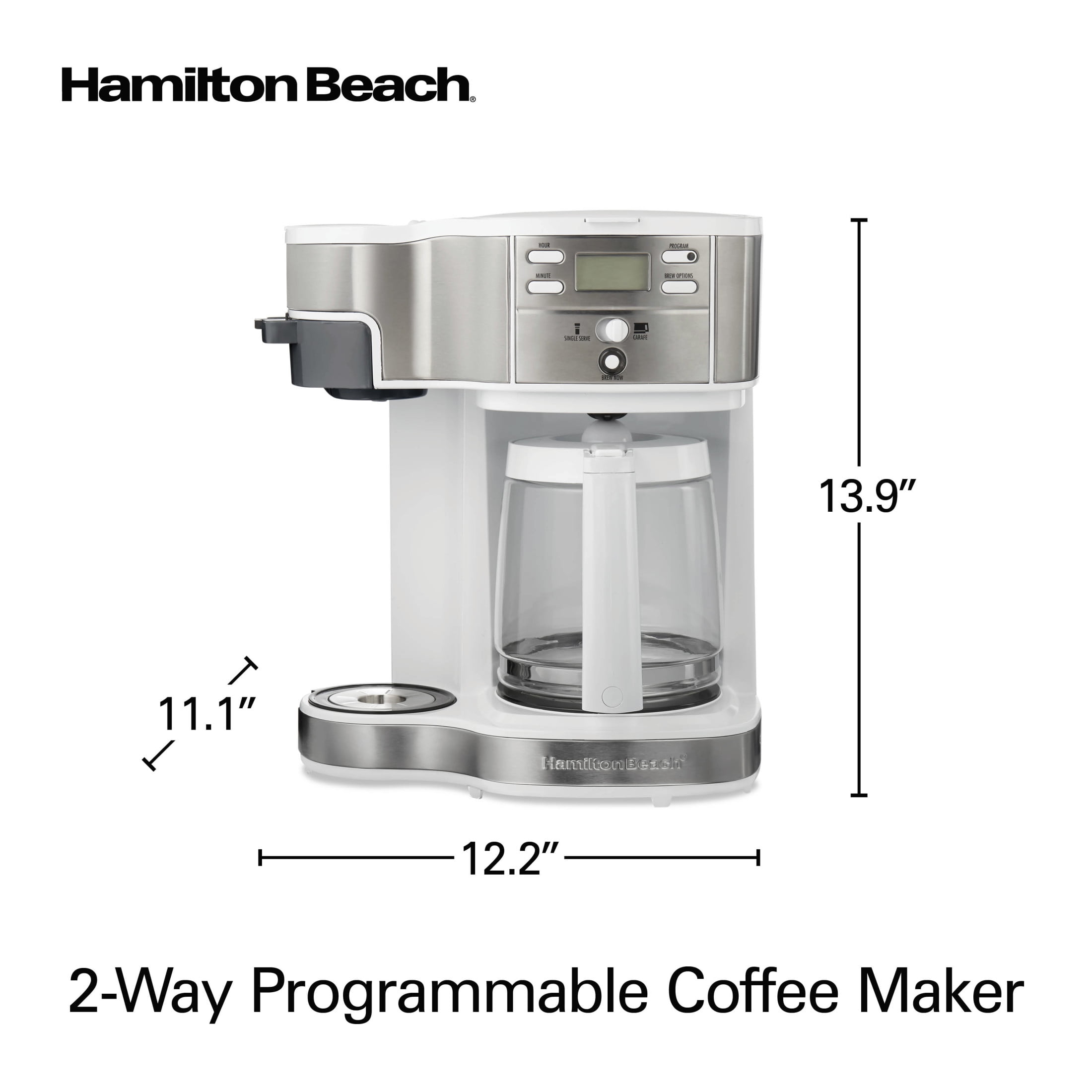 Hamilton Beach 2-Way Programmable Coffee Maker, Single Serve Coffee Maker & 12-Cup Coffee Pot, White