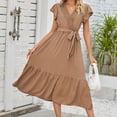 thumbnail image 4 of Robe d'Été avec Manches pour Femmes Robe en Dentelle Col en V Nouée Manches Volantes en Chiffon, 4 of 6