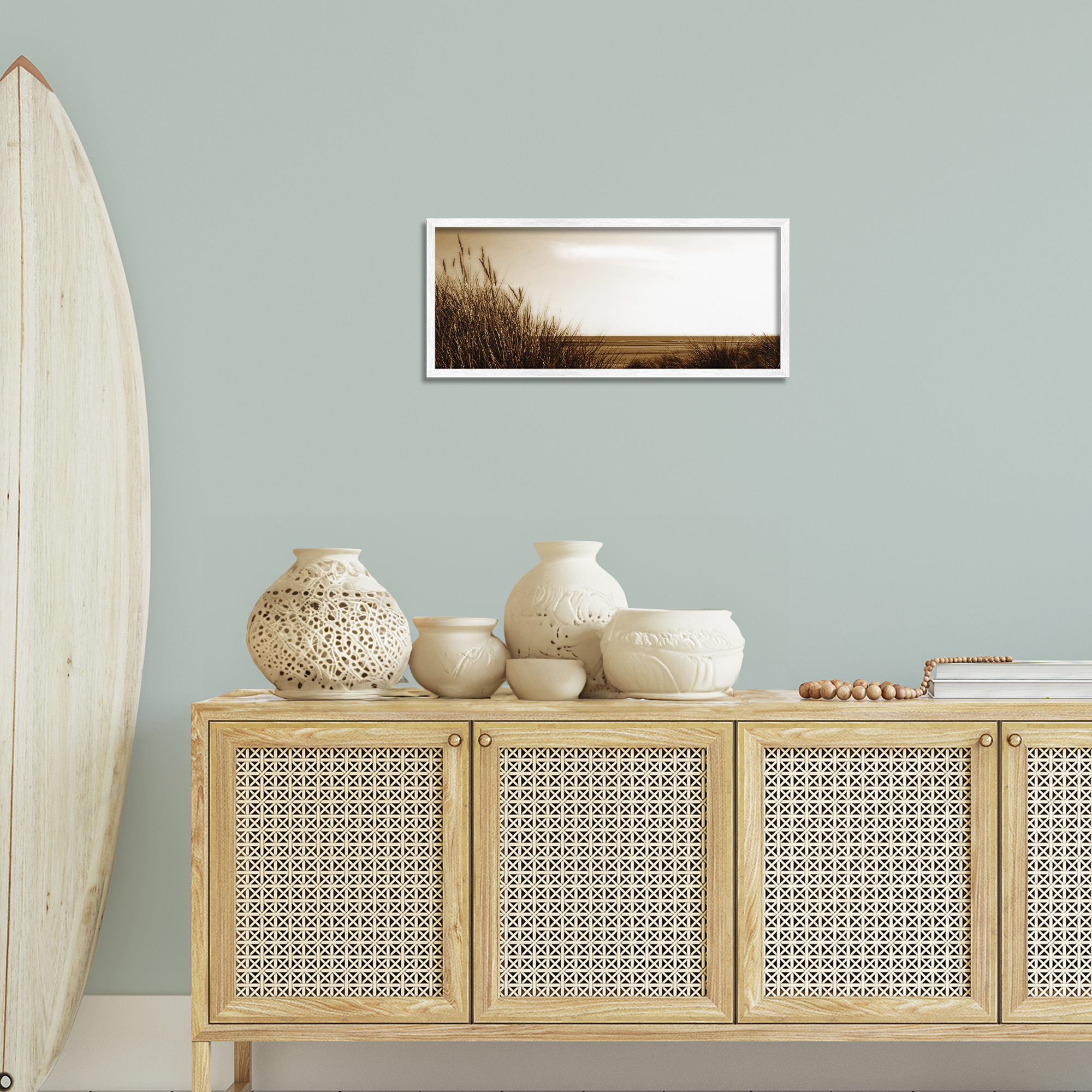 Stupell Industries Long View Horizon Coastal Photography White Framed Art Print Wall Art, 24 x 10