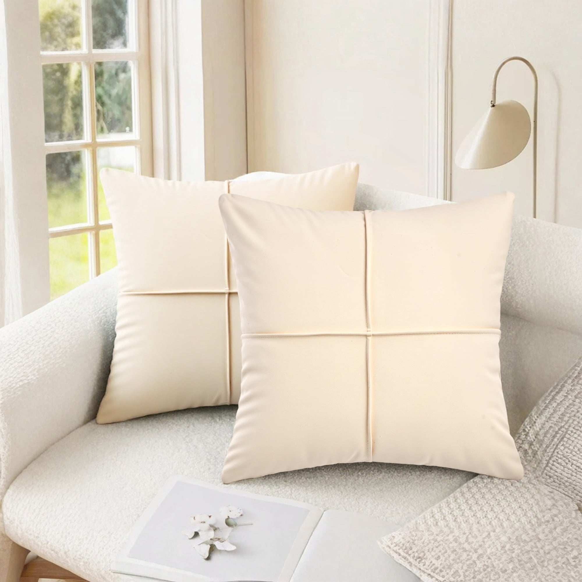 Unique Bargains Set of 2 Square Throw Pillow Covers Decorative Cases Cream White