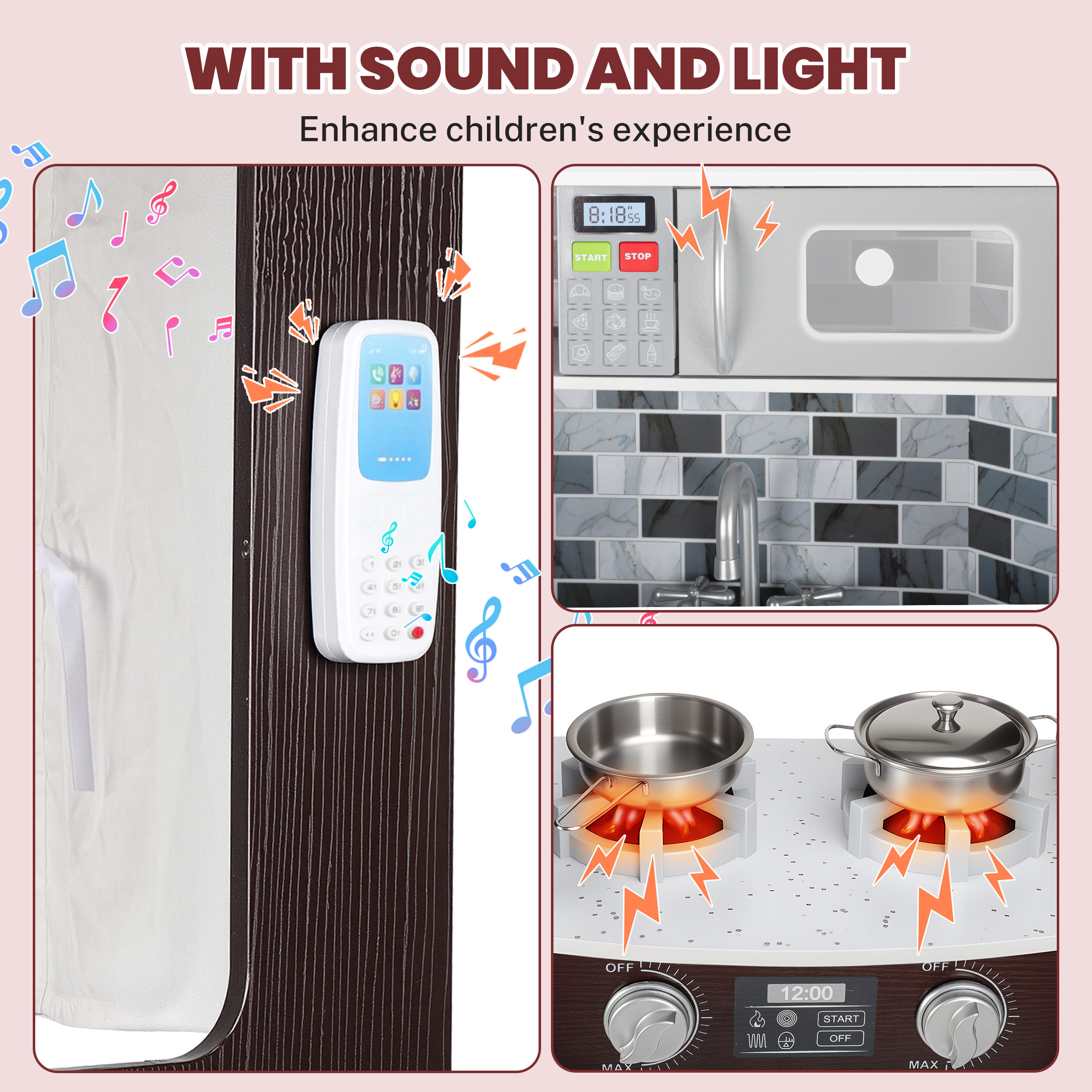 iYofe Corner Wooden Play Kitchen with Light & Sound photo 4