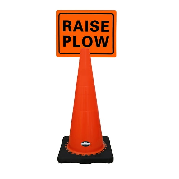 RK-Safety 28" Orange Cone, Black base without Reflective Tape, Plus Cone Sign 34 "Raise Plow", (Cone-4 ea Cone Sign-4 ea)