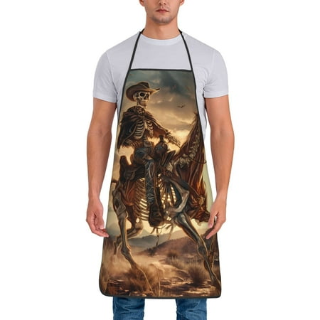 

Junzan Western Skeleton Cowboy Horse Print Kitchen Cooking Aprons Chef Apron for Men and Women Professional for Cooking Bib Aprons for Kitchen/Crafting/BBQ/Drawing