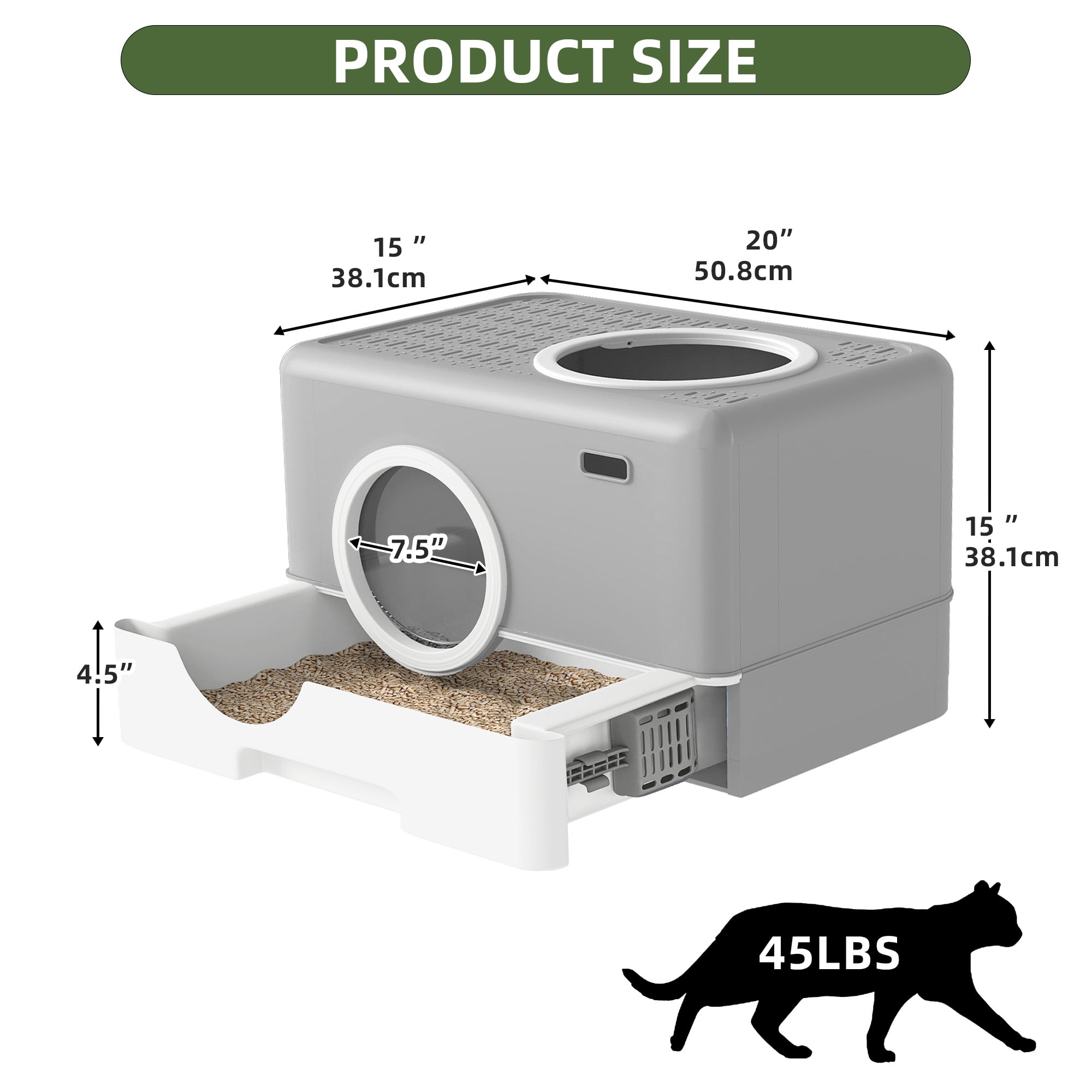 Uforic Large Enclosed Cat Litter Box with Lid Drawer Type Easy to Clean,Gray