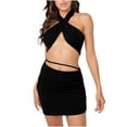 thumbnail image 2 of Idoravan Women's Basic Versatile Skirt Clearance Women Sexy Straps Top Elastic Solid Color Tie-Pack Hip Skirt Two Piece Set, 2 of 9