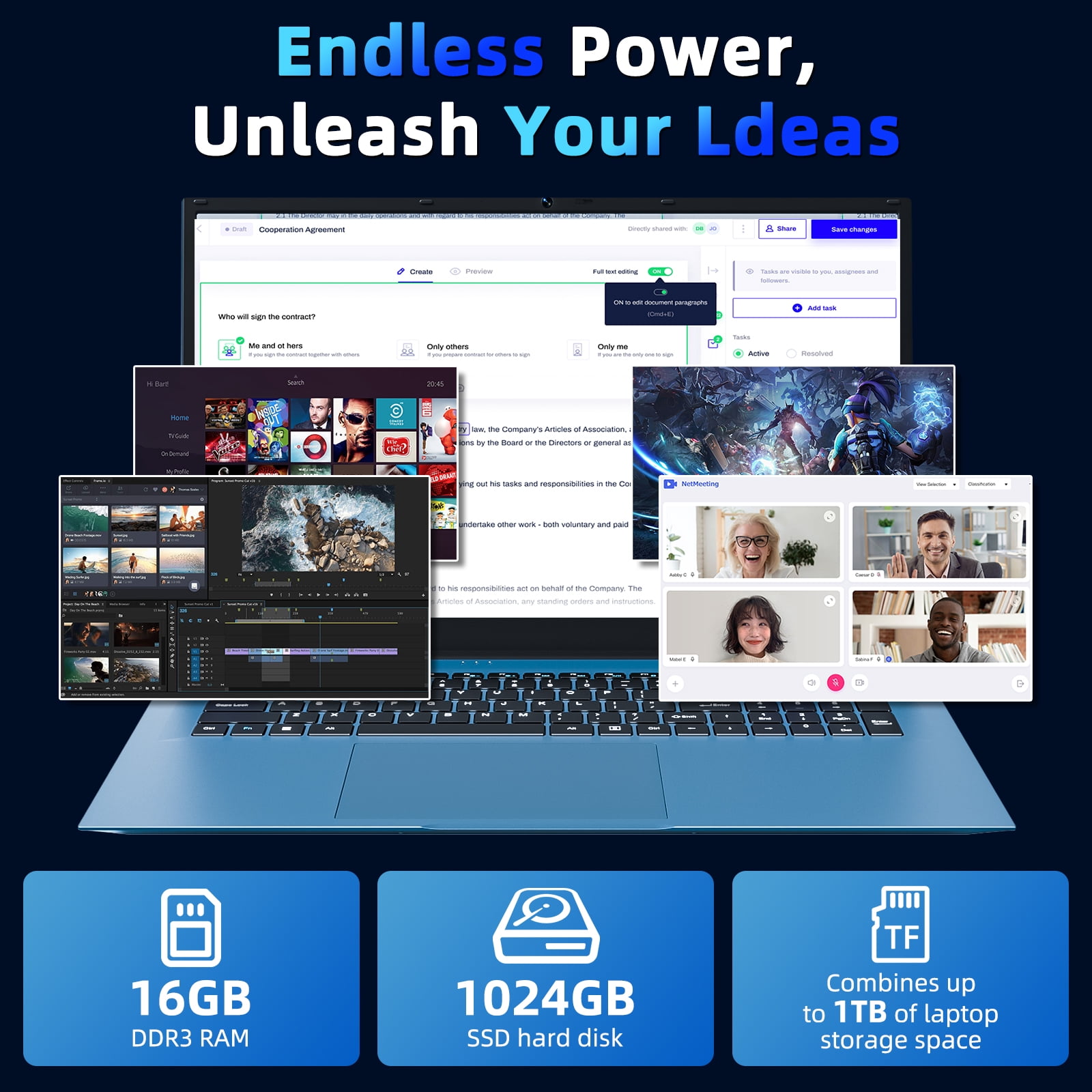 SGIN 18.5" Windows 11 Laptop 16GB DDR4 1024GB SSD Laptops Computer - 4 Core Intel i3, 1920*1080 FHD IPS Screen, Wifi 6