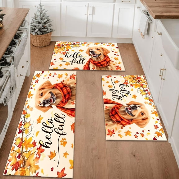 Floral Kitchen Rugs Sets of 3, Non Slip Kitchen Rugs and Mats Washable Farmhouse Kitchen Rugs Floral Kitchen Floor Mat Carpet Runner Rugs for Hallway Laundry Room