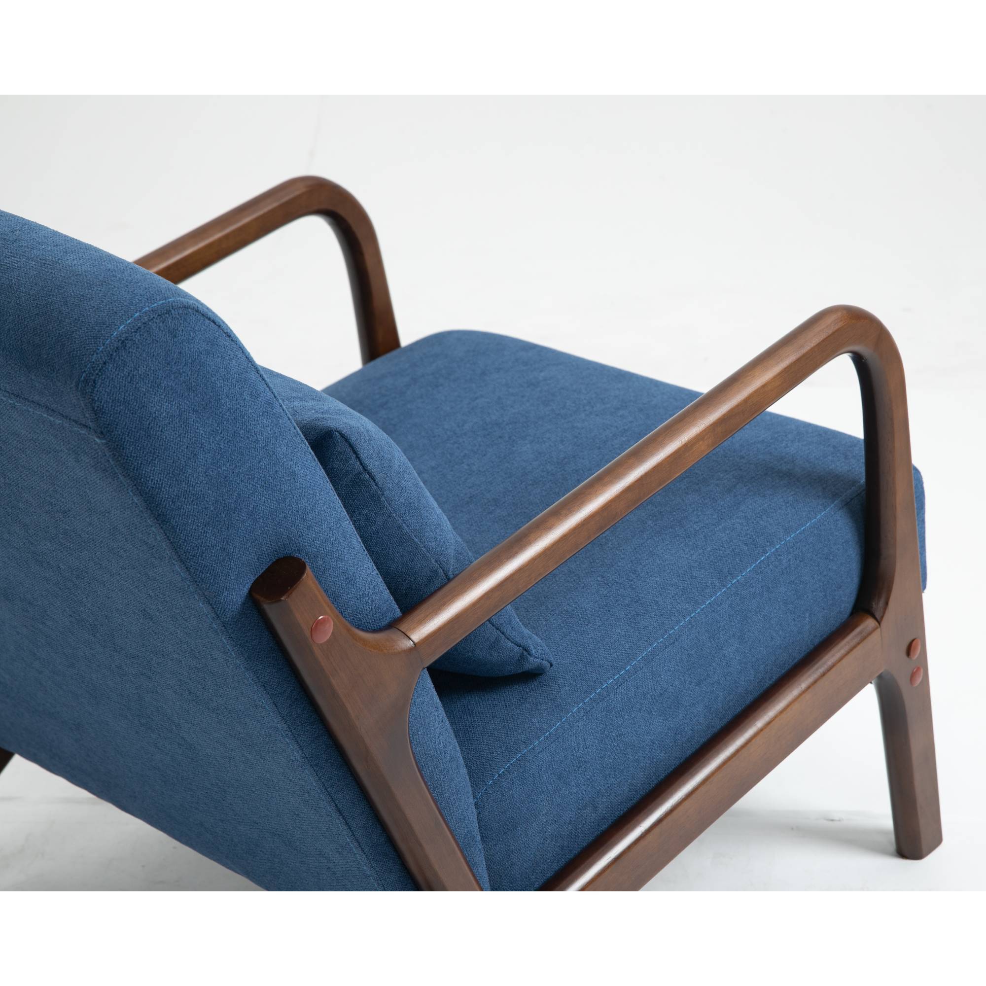 Mid-Century Modern Accent Chair with Pillow Velvet Lounge Arm Chair Comfy Reading Chair with Solid Wood Frame for Living Room, Bedroom, Blue
