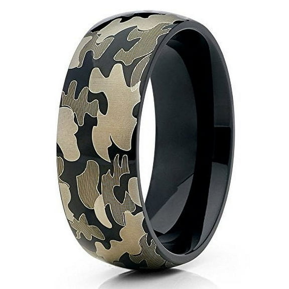 Camo Ring Titanium Wedding Ring Camouflage Wedding Band Black Titanium Ring 8mm
