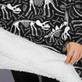 thumbnail image 3 of Oversized Wearable Blanket Hoodie,Black Cartoon Dinosaurs Fossils Pattern Sherpa Blanket Hoodie with Super Pockets,Super Warm Fuzzy Pullover for Women & Men, 3 of 6