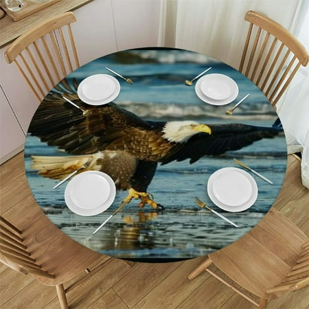 

Autua Bald Eagle Beach Wildlife Round Tablecloth Stain Resistant & Washable for Indoor Outdoor Dining Parties - 100% Polyester Fiber 46 -50