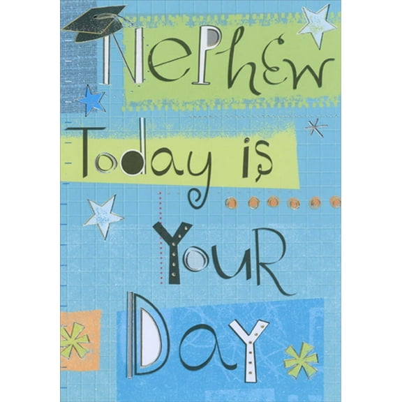 Designer Greetings Today Is Your Day : Blue, Green and Silver Stars Graduation Congratulations Card for Nephew