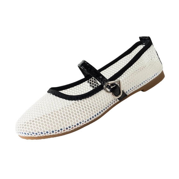 ShiShine Women's Mesh Ballet Flats Round Toe Fishnet Ballerina Flats Buckle Strap Mary Jane Ballet Flats for Parties Daily