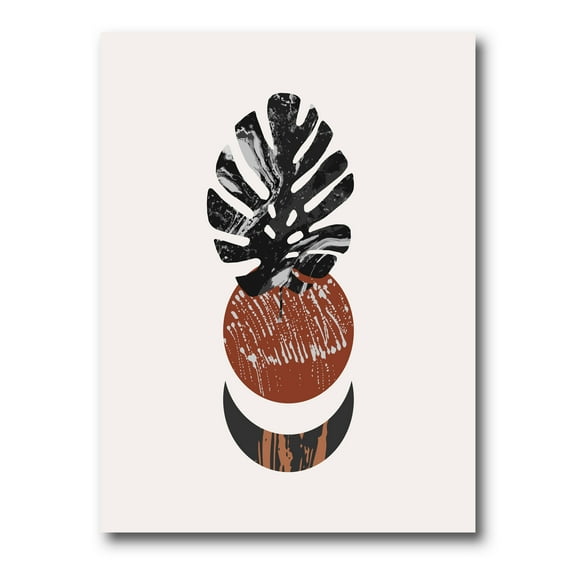 Designart ' Abstact Tropical Palm Leaf, Minimal Sun And Moon II ' Modern Canvas Wall Art Print
