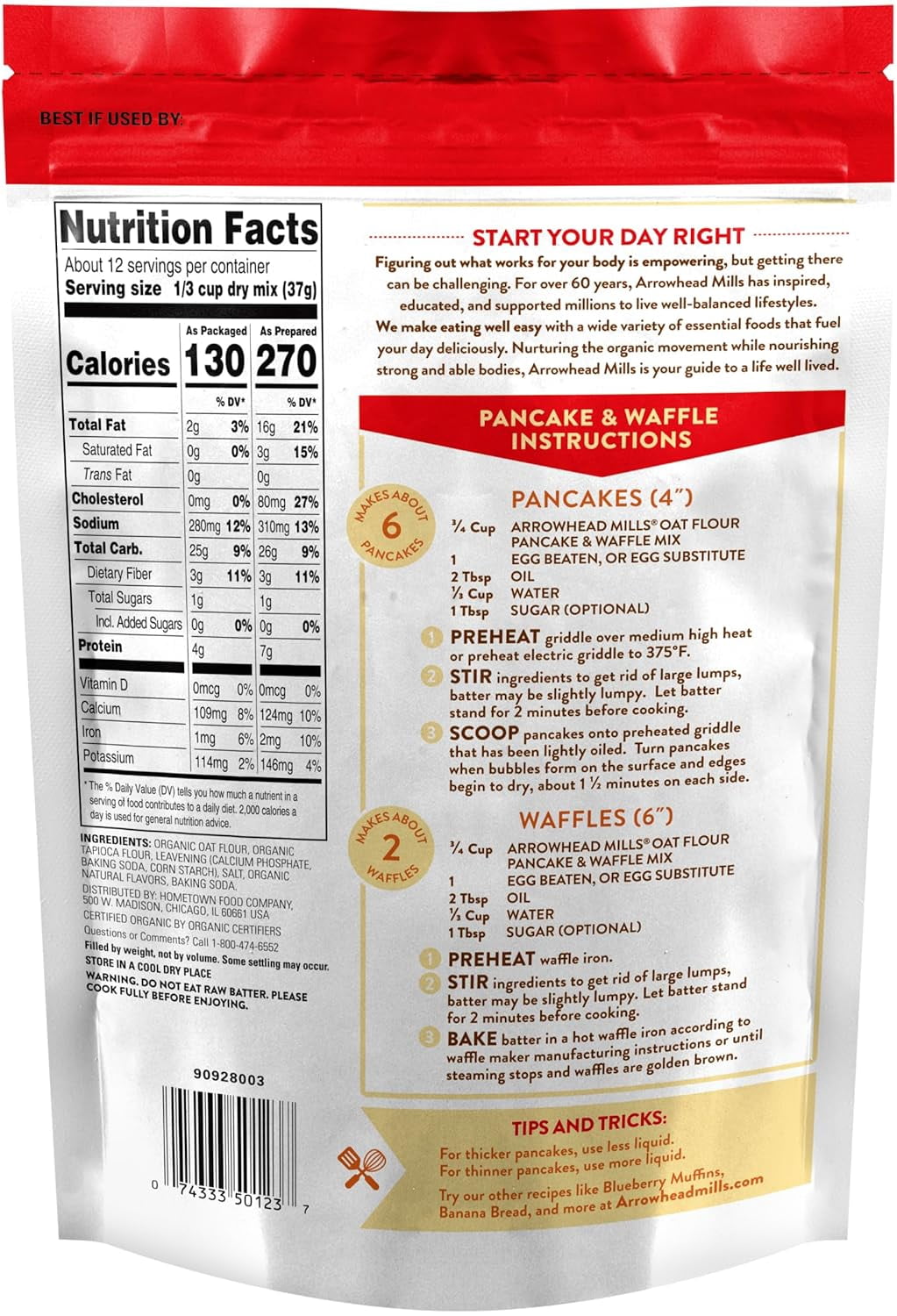 (Pack of 6) Arrowhead Mills Mix Pancake Waffle Oat Flour 16 Oz