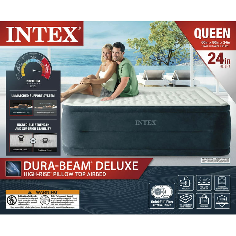 Intex 24 Dream Lux Pillow Top Dura-Beam Airbed Mattress with Internal Pump  - Queen