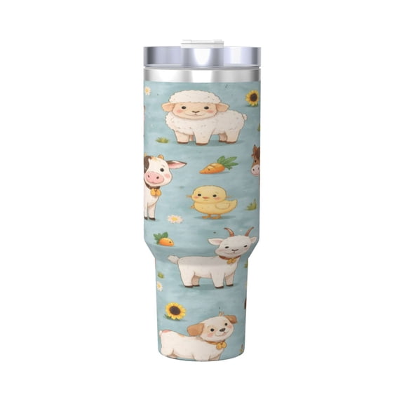Farm Animal Pattern Cup Insulated Tumbler Stainless Steel Vacuum Travel Mug 40 oz with Handle and Straw Lid