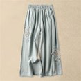 thumbnail image 2 of Casual Pants for Women Elastic Waist Linen Blend Wide Leg Culottes Casual Trousers with Pockets, 2 of 6