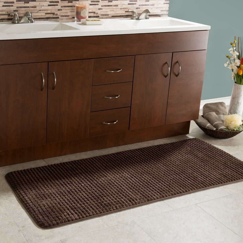 24"x 59" Memory Foam Extra Long Bath Mat by Somerset Home Woven Jacquard Fleece Chocolate