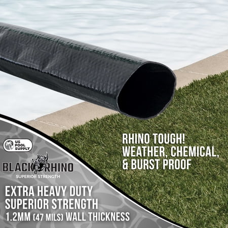 U.S. Pool Supply Black Rhino 1-1/2 x 100' Pool Backwash Hose with Hose Clamp - Extra Heavy Duty Superior Strength, Thick 1.2mm (47mils) - Weather Burst Resistant - Drain Clean Swimming Pools