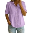 thumbnail image 2 of Craaazy Women's Loose Fit Collared Blouse, Solid Color Short Sleeve Button Down Shirt, Breathable Cotton Linen Casual Top for Daily Wear, Work & Weekend Gifts, 2 of 9
