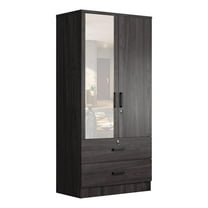 Better Home Products Grace Armoire Wardrobe with Mirror & Drawers in Tobacco