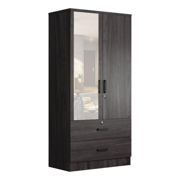 Better Home Products Grace Armoire Wardrobe with Mirror & Drawers in Tobacco