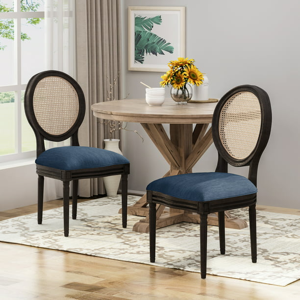 Laney Wooden Dining Chairs With Beige, Dark Blue Wood Dining Chairs
