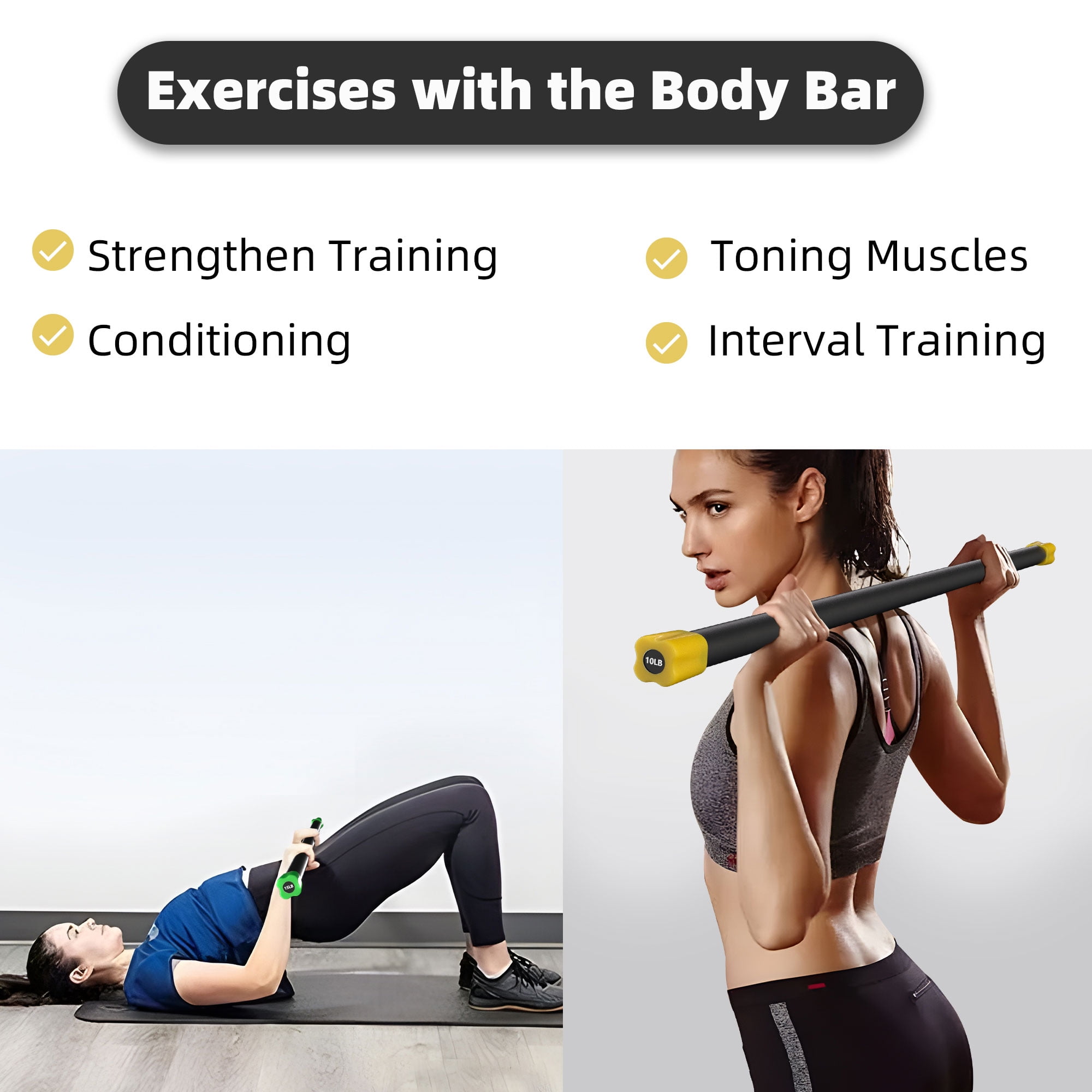 Signature Fitness Total Body Workout & Exercise Weighted Bar w/Grip, 3 Pack