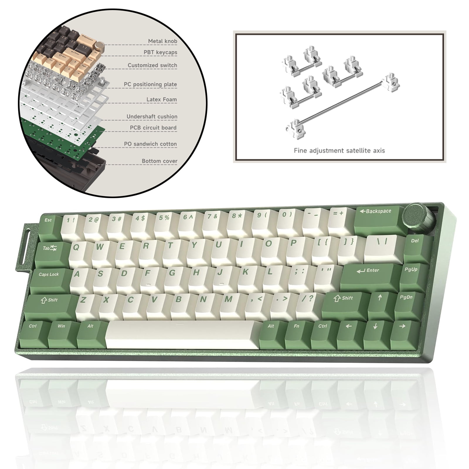 Artyond Compact Mechanical Gaming Keyboard, QMK/VIA Programmable Hot-Swappable Volume Knob, 32-bit ARM4 Chip, with RGB Backlight 68 Keys USB-C Aluminum Frame Keyboard for Games/PC/Mac, Green