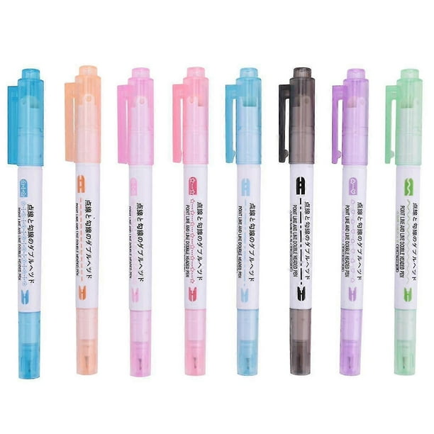 8 Piece Curve Pen Set Dual Tip Linear Color Pens for Diary Paper Companion Gel Pens 8 Colors Shape