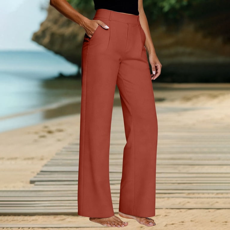 Women's Palazzo Pants Stretchy High Waist Straight Wide Leg Work Dress Slacks Pants for Women Red 3XL